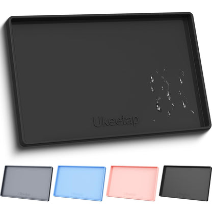 ukeetap Extra Thick Silicone Mat Waterproof with Raised Edge 19” x 12”, BPA Free Non-Slip Dog & Cat Food Mat, Feeding Mat for Food and Water Bowls, Spill Proof Mat to Protect Floors, Gray