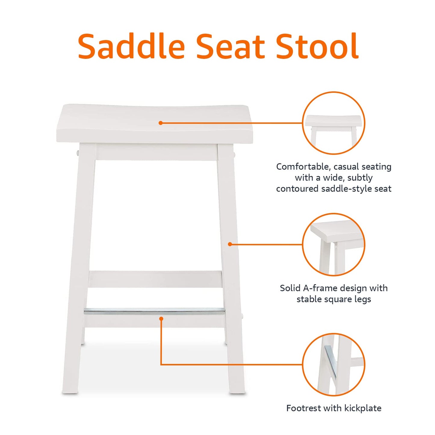 Amazon Basics Solid Wood Saddle-Seat Counter Height Bar Stools for Kitchen Island with Footrest, 24-Inch Height, Black, Set of 2