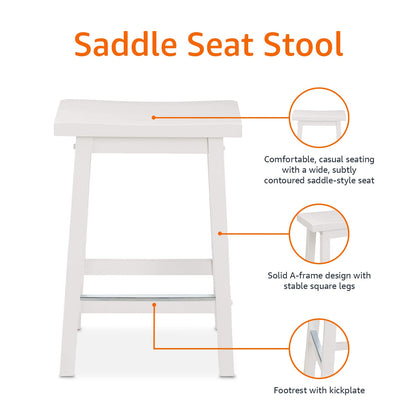 Amazon Basics Solid Wood Saddle-Seat Counter Height Bar Stools for Kitchen Island with Footrest, 24-Inch Height, Black, Set of 2