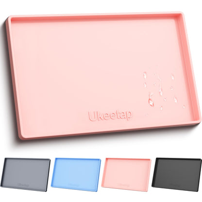 ukeetap Extra Thick Silicone Mat Waterproof with Raised Edge 19” x 12”, BPA Free Non-Slip Dog & Cat Food Mat, Feeding Mat for Food and Water Bowls, Spill Proof Mat to Protect Floors, Gray