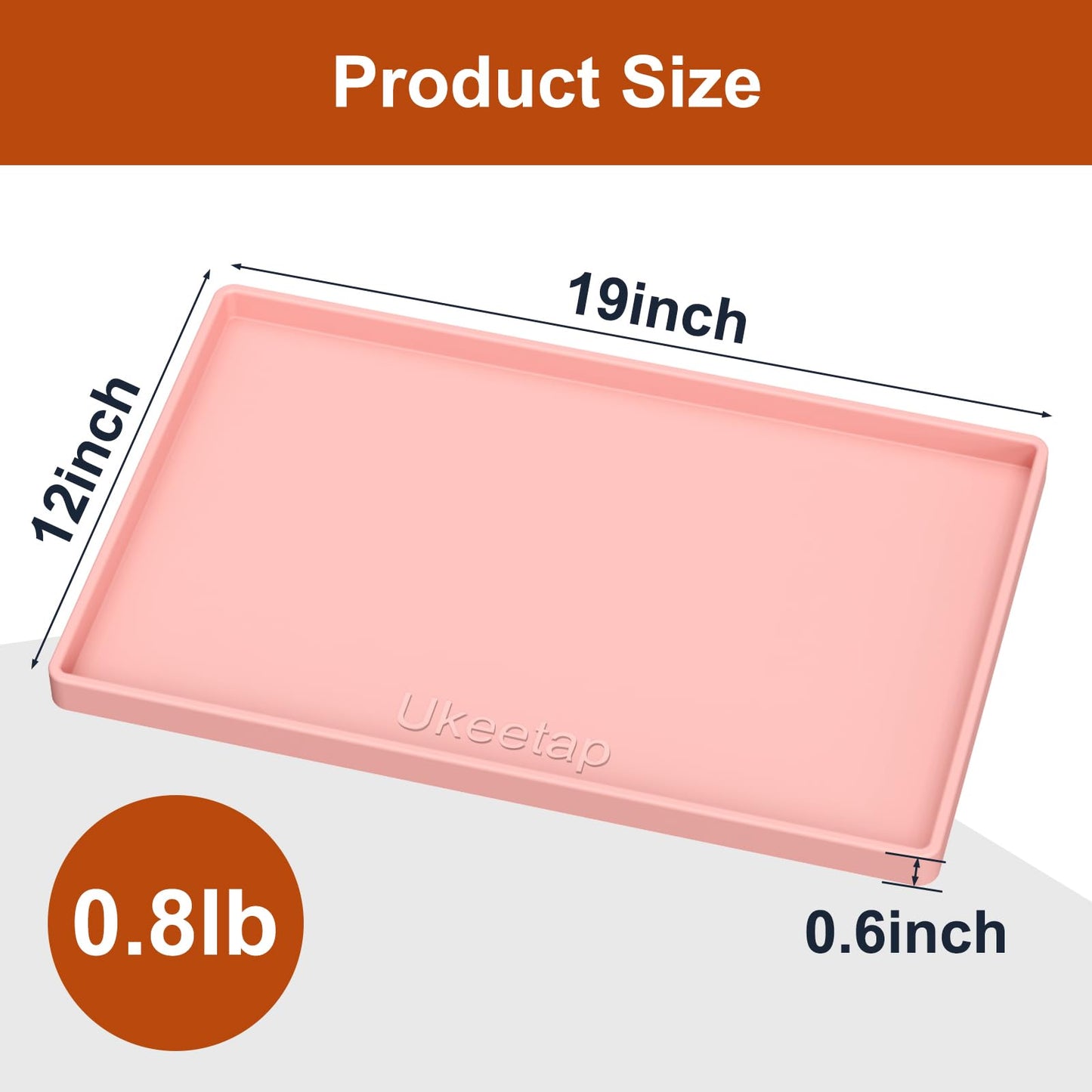 ukeetap Extra Thick Silicone Mat Waterproof with Raised Edge 19” x 12”, BPA Free Non-Slip Dog & Cat Food Mat, Feeding Mat for Food and Water Bowls, Spill Proof Mat to Protect Floors, Gray