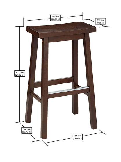 Amazon Basics Solid Wood Saddle-Seat Counter Height Bar Stools for Kitchen Island with Footrest, 24-Inch Height, Black, Set of 2