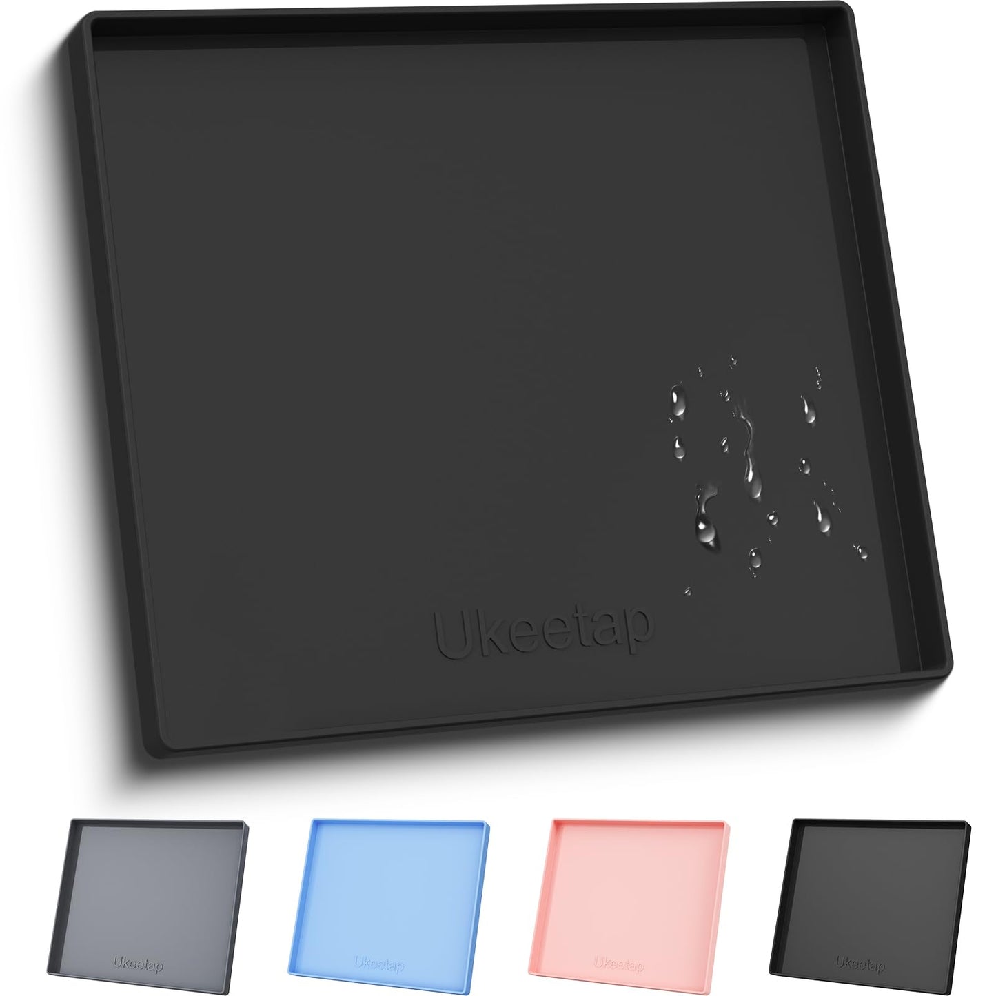 ukeetap Extra Thick Silicone Mat Waterproof with Raised Edge 19” x 12”, BPA Free Non-Slip Dog & Cat Food Mat, Feeding Mat for Food and Water Bowls, Spill Proof Mat to Protect Floors, Gray