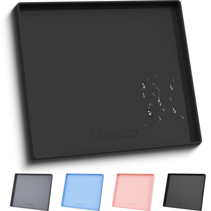 ukeetap Extra Thick Silicone Mat Waterproof with Raised Edge 19” x 12”, BPA Free Non-Slip Dog & Cat Food Mat, Feeding Mat for Food and Water Bowls, Spill Proof Mat to Protect Floors, Gray