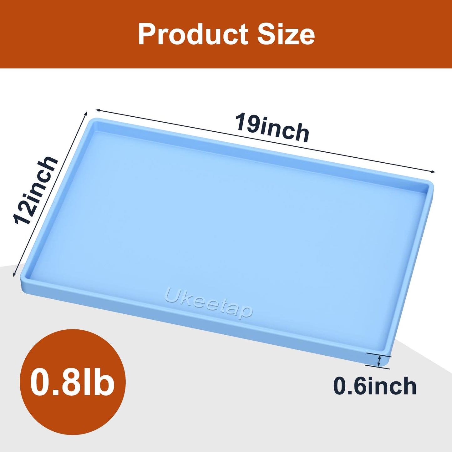 ukeetap Extra Thick Silicone Mat Waterproof with Raised Edge 19” x 12”, BPA Free Non-Slip Dog & Cat Food Mat, Feeding Mat for Food and Water Bowls, Spill Proof Mat to Protect Floors, Gray