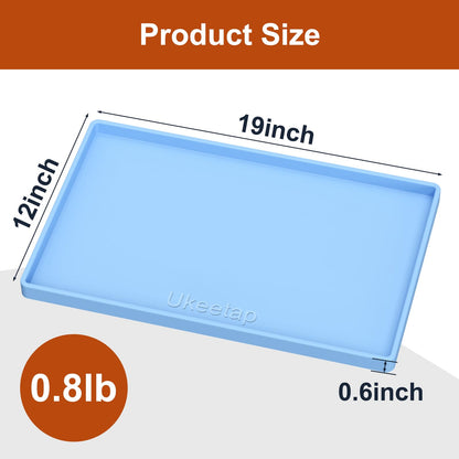 ukeetap Extra Thick Silicone Mat Waterproof with Raised Edge 19” x 12”, BPA Free Non-Slip Dog & Cat Food Mat, Feeding Mat for Food and Water Bowls, Spill Proof Mat to Protect Floors, Gray
