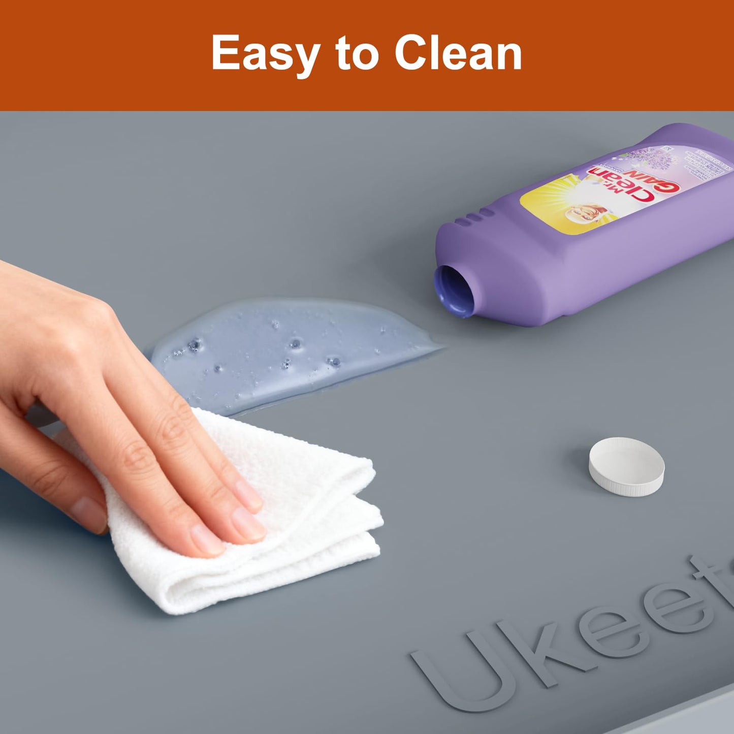 ukeetap Extra Thick Silicone Mat Waterproof with Raised Edge 19” x 12”, BPA Free Non-Slip Dog & Cat Food Mat, Feeding Mat for Food and Water Bowls, Spill Proof Mat to Protect Floors, Gray