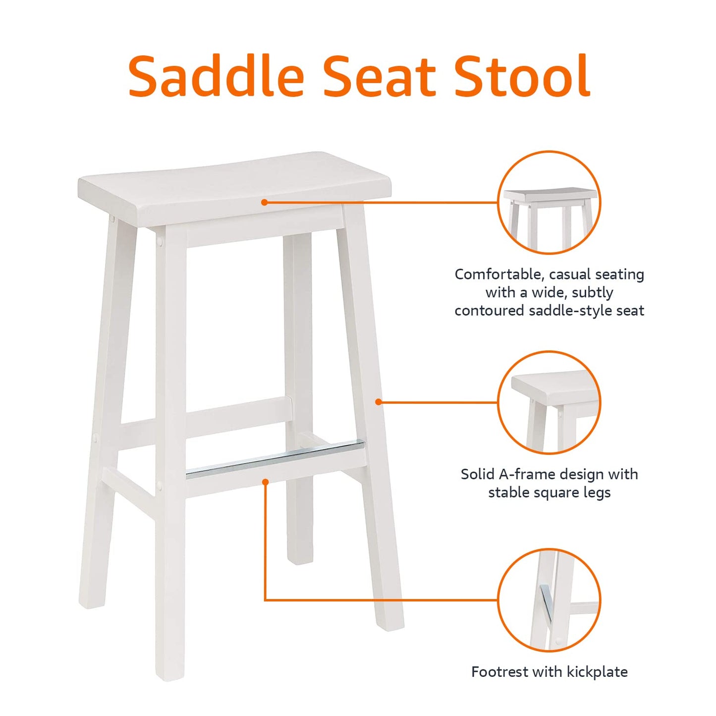 Amazon Basics Solid Wood Saddle-Seat Counter Height Bar Stools for Kitchen Island with Footrest, 24-Inch Height, Black, Set of 2