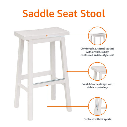 Amazon Basics Solid Wood Saddle-Seat Counter Height Bar Stools for Kitchen Island with Footrest, 24-Inch Height, Black, Set of 2