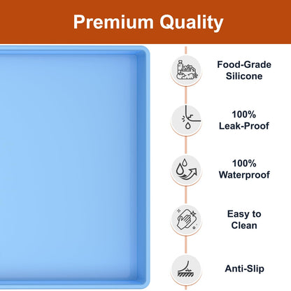 ukeetap Extra Thick Silicone Mat Waterproof with Raised Edge 19” x 12”, BPA Free Non-Slip Dog & Cat Food Mat, Feeding Mat for Food and Water Bowls, Spill Proof Mat to Protect Floors, Gray