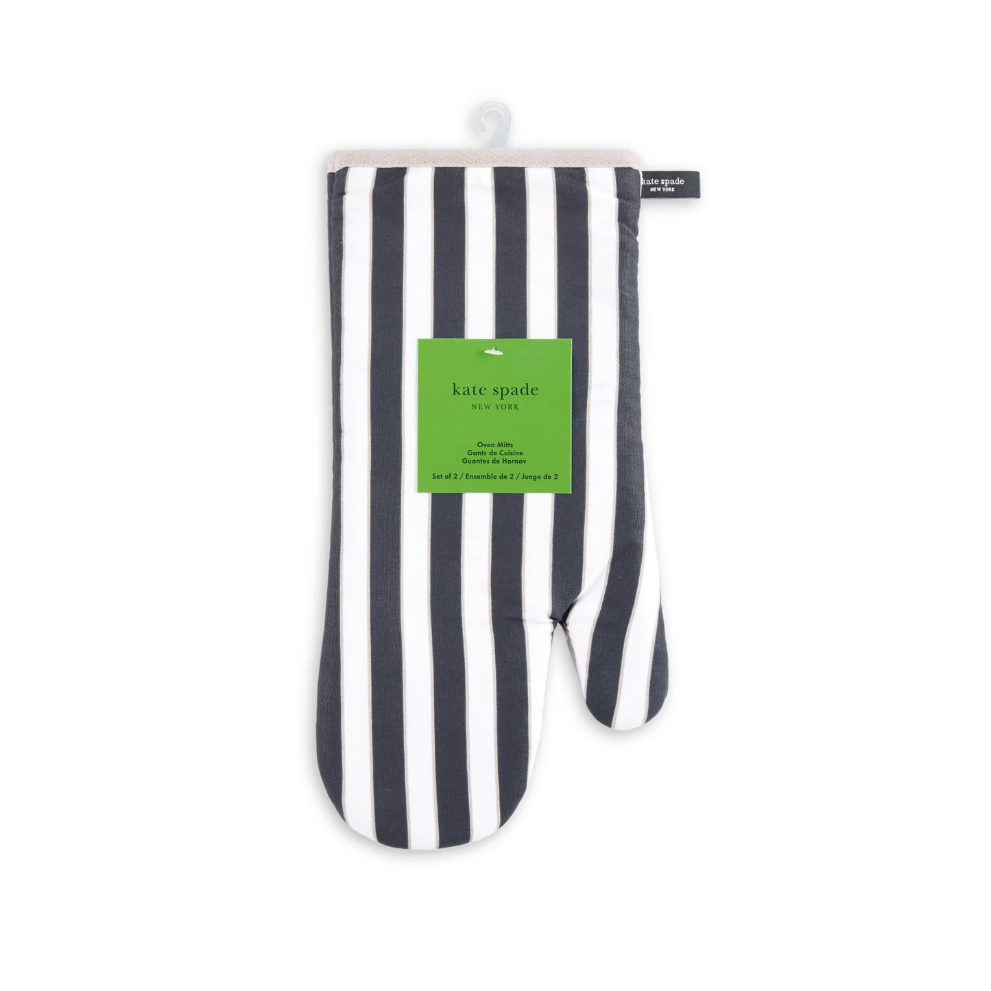 kate spade new york Botanical Stripe Oven Mitt 2-Pack Set, 7" x 13", Green/Pink