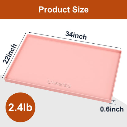 ukeetap Extra Thick Silicone Mat Waterproof with Raised Edge 19” x 12”, BPA Free Non-Slip Dog & Cat Food Mat, Feeding Mat for Food and Water Bowls, Spill Proof Mat to Protect Floors, Gray