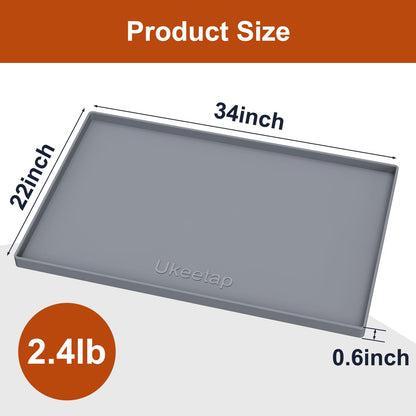 ukeetap Extra Thick Silicone Mat Waterproof with Raised Edge 19” x 12”, BPA Free Non-Slip Dog & Cat Food Mat, Feeding Mat for Food and Water Bowls, Spill Proof Mat to Protect Floors, Gray
