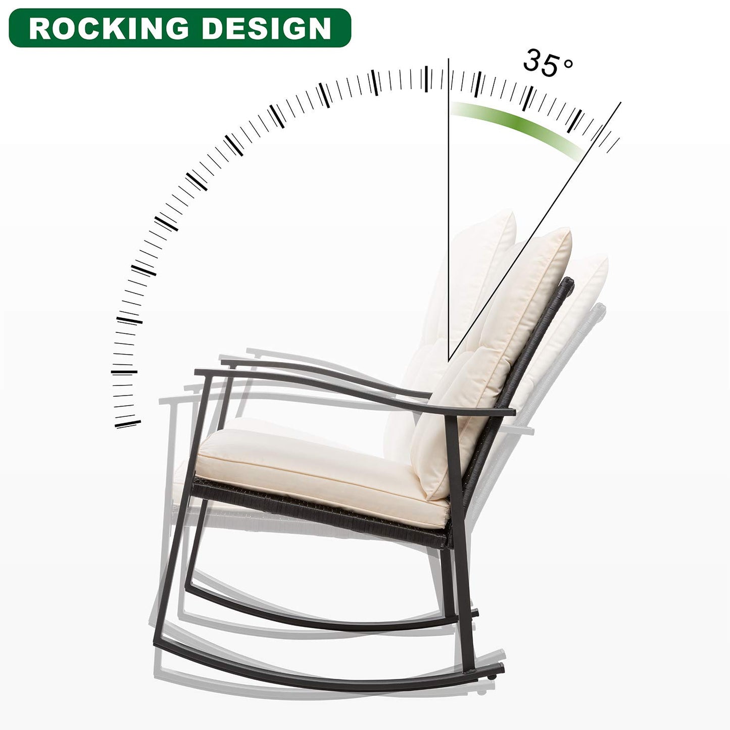 Shintenchi Rocking Chair Outdoor with Table, 3 Piece Rocking Patio Bistro Set, Outdoor Furniture Set with Metal Frame and Textilene Fabric for Small Space, Brown