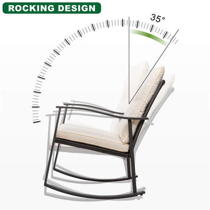 Shintenchi Rocking Chair Outdoor with Table, 3 Piece Rocking Patio Bistro Set, Outdoor Furniture Set with Metal Frame and Textilene Fabric for Small Space, Brown