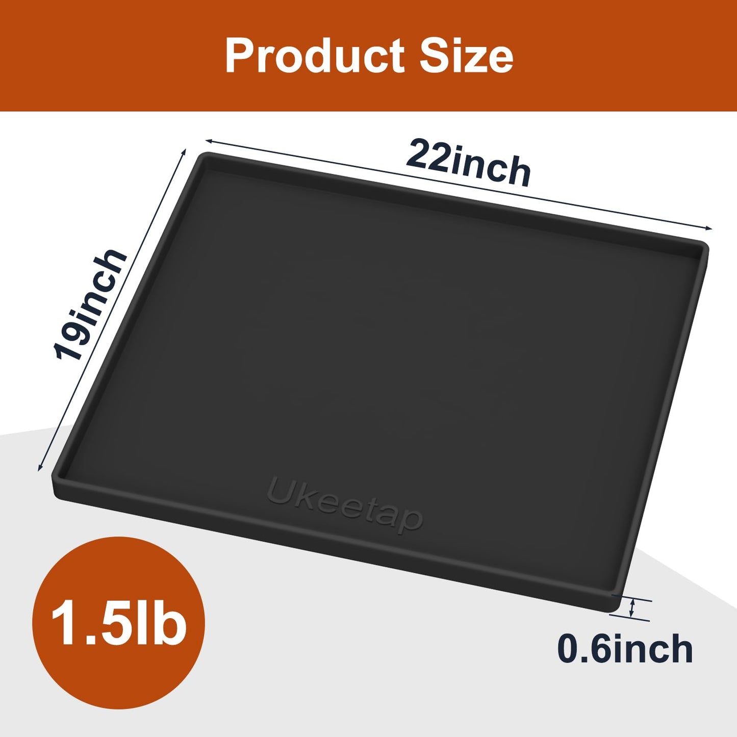 ukeetap Extra Thick Silicone Mat Waterproof with Raised Edge 19” x 12”, BPA Free Non-Slip Dog & Cat Food Mat, Feeding Mat for Food and Water Bowls, Spill Proof Mat to Protect Floors, Gray