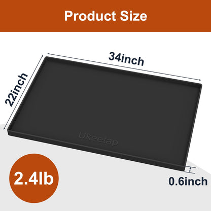 ukeetap Extra Thick Silicone Mat Waterproof with Raised Edge 19” x 12”, BPA Free Non-Slip Dog & Cat Food Mat, Feeding Mat for Food and Water Bowls, Spill Proof Mat to Protect Floors, Gray
