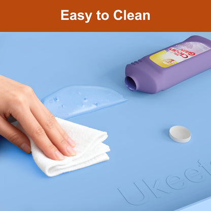 ukeetap Extra Thick Silicone Mat Waterproof with Raised Edge 19” x 12”, BPA Free Non-Slip Dog & Cat Food Mat, Feeding Mat for Food and Water Bowls, Spill Proof Mat to Protect Floors, Gray