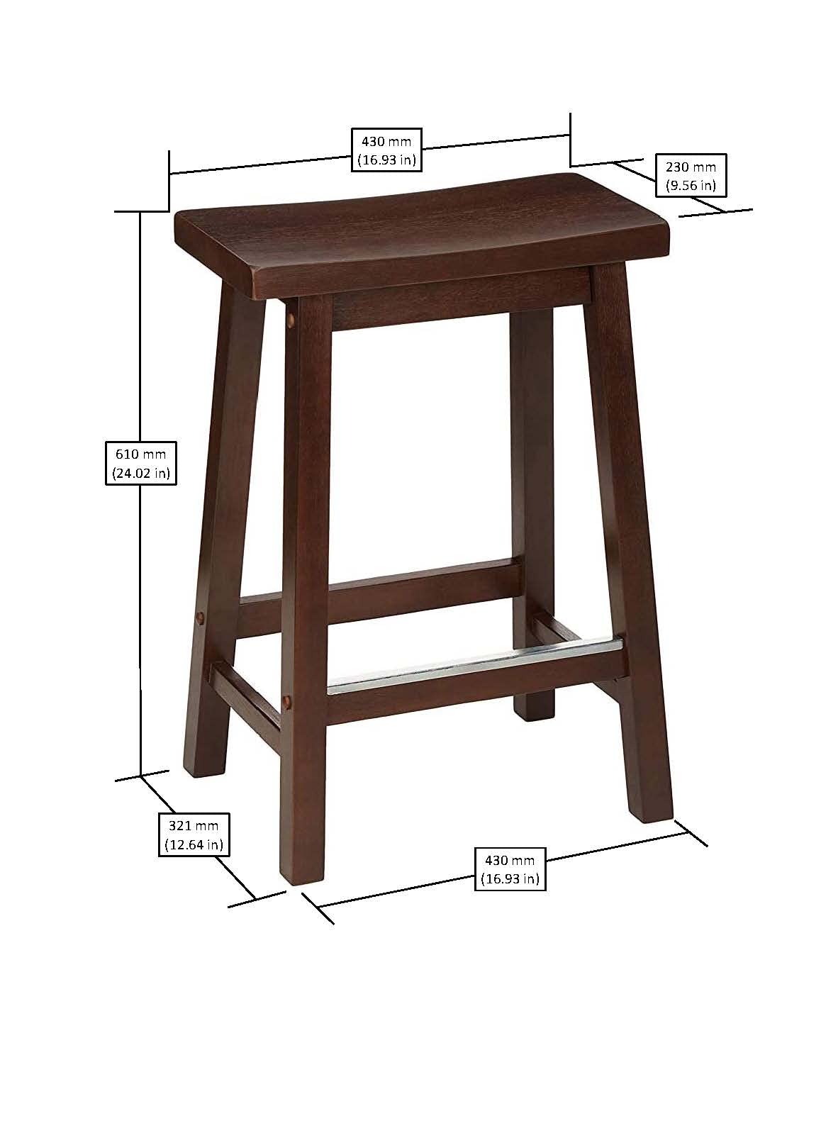 Amazon Basics Solid Wood Saddle-Seat Counter Height Bar Stools for Kitchen Island with Footrest, 24-Inch Height, Black, Set of 2