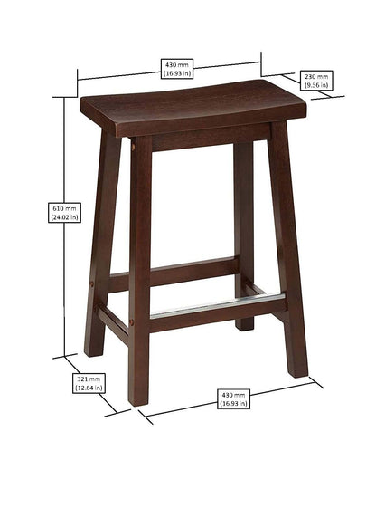 Amazon Basics Solid Wood Saddle-Seat Counter Height Bar Stools for Kitchen Island with Footrest, 24-Inch Height, Black, Set of 2