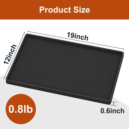 ukeetap Extra Thick Silicone Mat Waterproof with Raised Edge 19” x 12”, BPA Free Non-Slip Dog & Cat Food Mat, Feeding Mat for Food and Water Bowls, Spill Proof Mat to Protect Floors, Gray