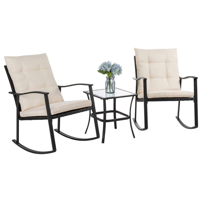 Shintenchi Rocking Chair Outdoor with Table, 3 Piece Rocking Patio Bistro Set, Outdoor Furniture Set with Metal Frame and Textilene Fabric for Small Space, Brown