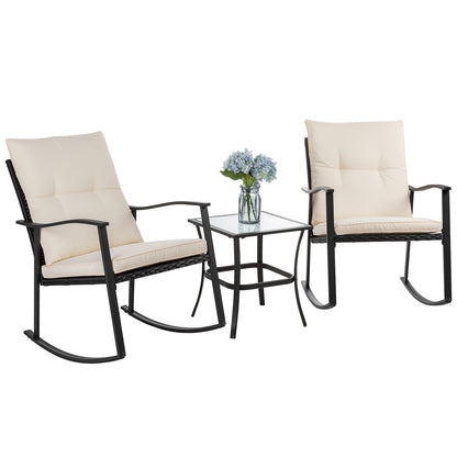 Shintenchi Rocking Chair Outdoor with Table, 3 Piece Rocking Patio Bistro Set, Outdoor Furniture Set with Metal Frame and Textilene Fabric for Small Space, Brown