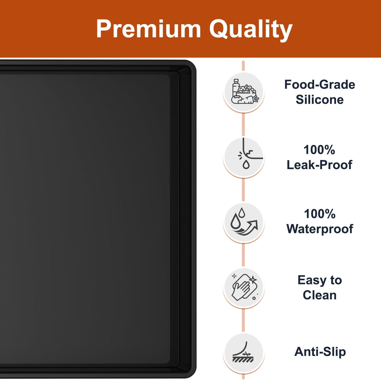 ukeetap Extra Thick Silicone Mat Waterproof with Raised Edge 19” x 12”, BPA Free Non-Slip Dog & Cat Food Mat, Feeding Mat for Food and Water Bowls, Spill Proof Mat to Protect Floors, Gray