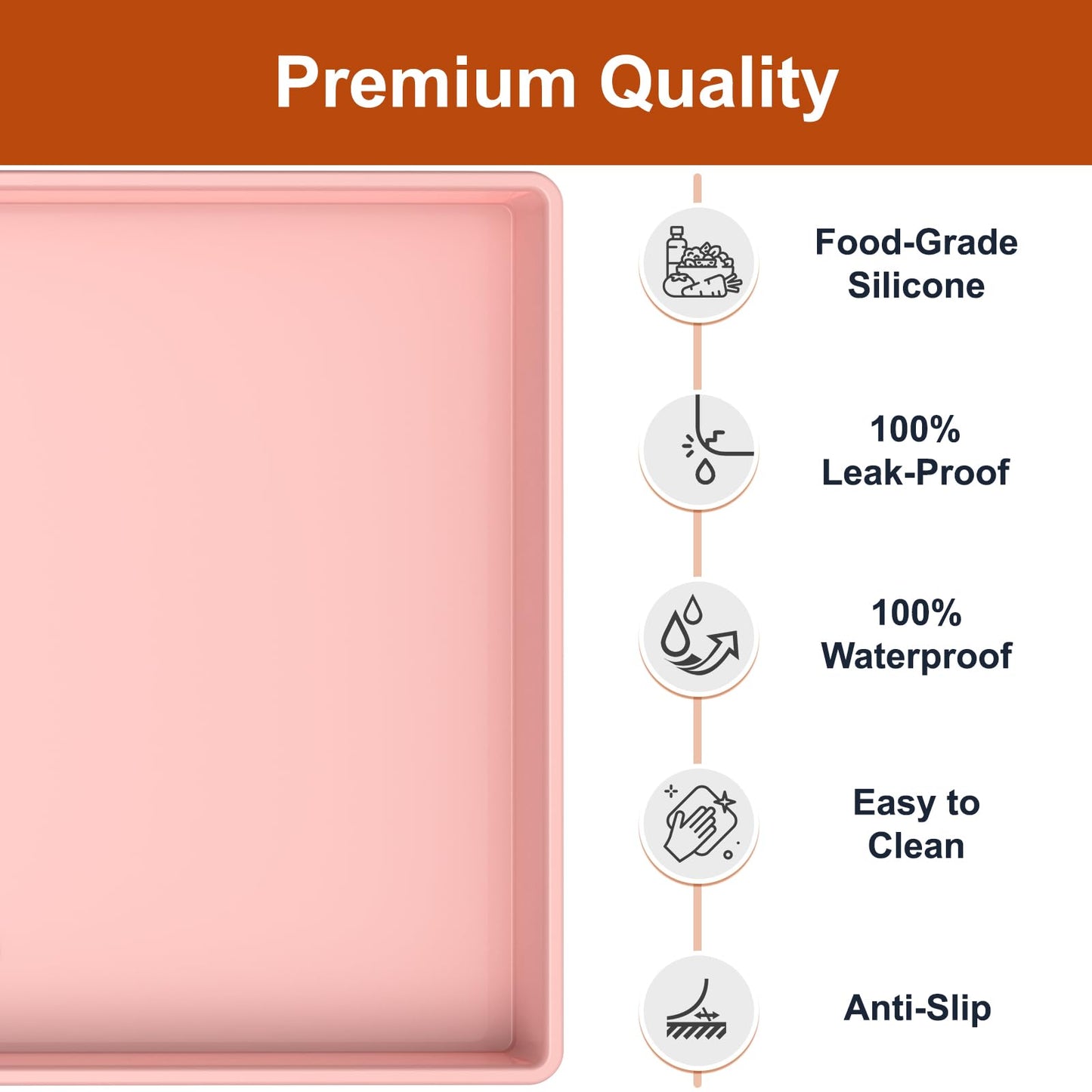 ukeetap Extra Thick Silicone Mat Waterproof with Raised Edge 19” x 12”, BPA Free Non-Slip Dog & Cat Food Mat, Feeding Mat for Food and Water Bowls, Spill Proof Mat to Protect Floors, Gray