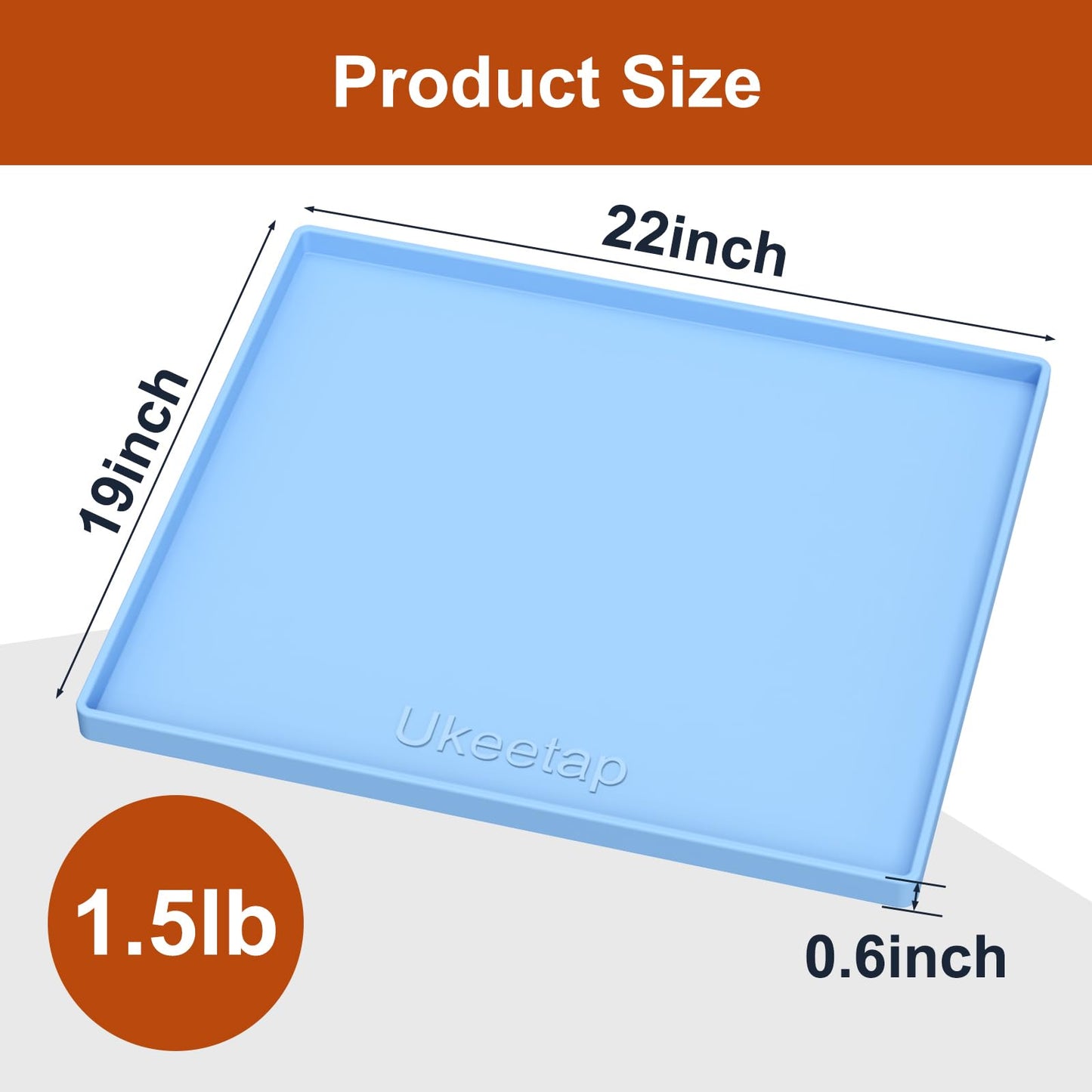 ukeetap Extra Thick Silicone Mat Waterproof with Raised Edge 19” x 12”, BPA Free Non-Slip Dog & Cat Food Mat, Feeding Mat for Food and Water Bowls, Spill Proof Mat to Protect Floors, Gray