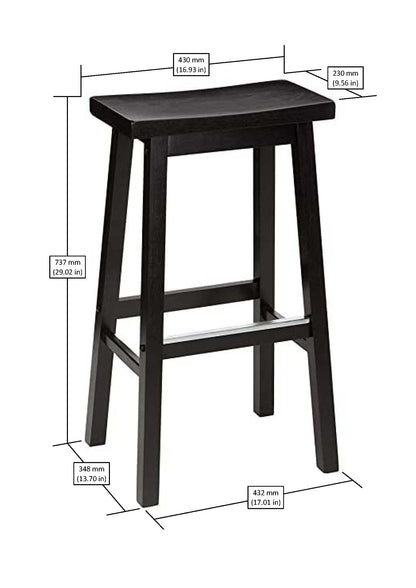 Amazon Basics Solid Wood Saddle-Seat Counter Height Bar Stools for Kitchen Island with Footrest, 24-Inch Height, Black, Set of 2