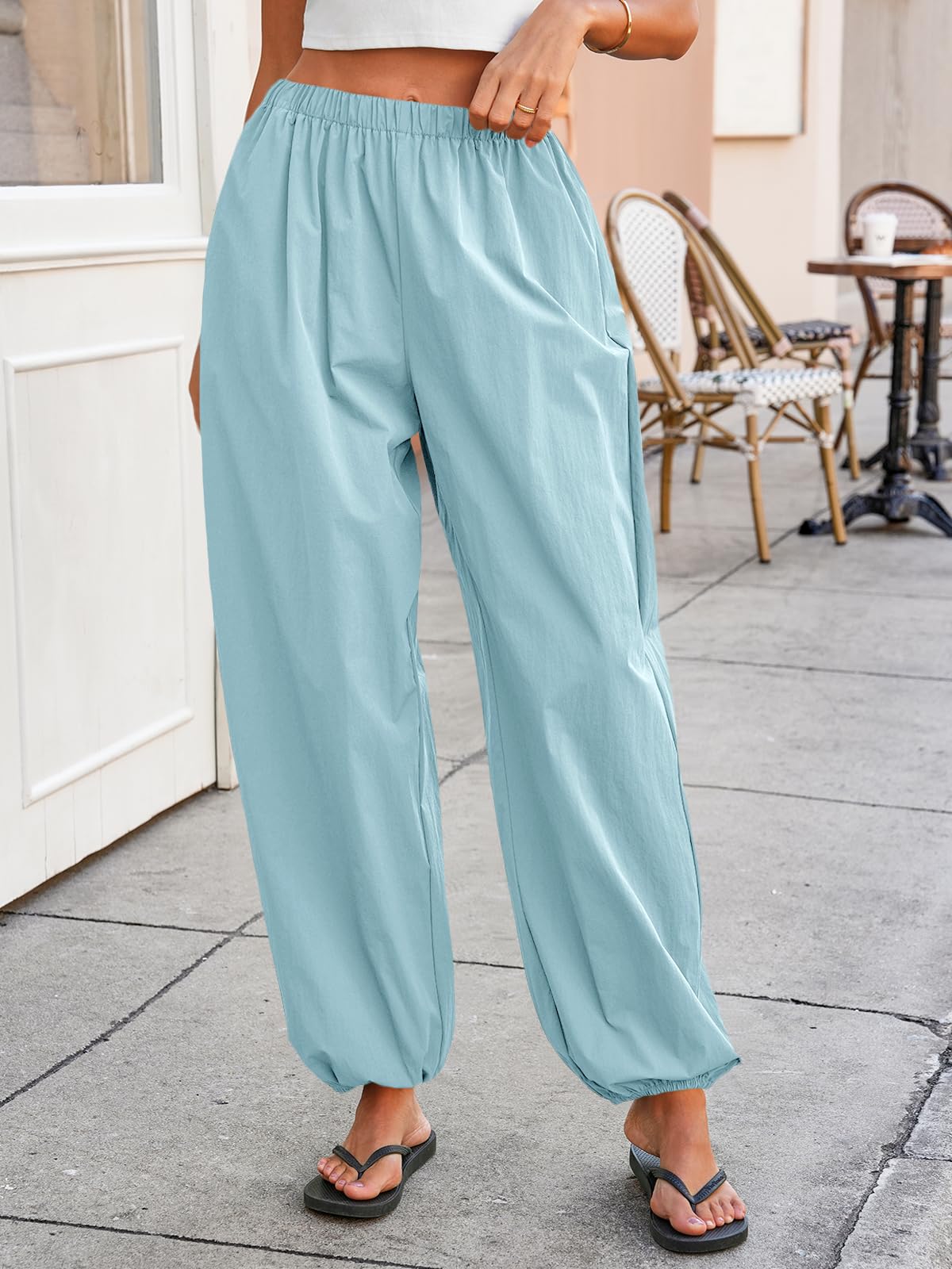 Tankaneo Womens Balloon Pants Trendy Casual Elastic Waist Wide Leg Harem Pants Baggy Pleated Lantern Trousers
