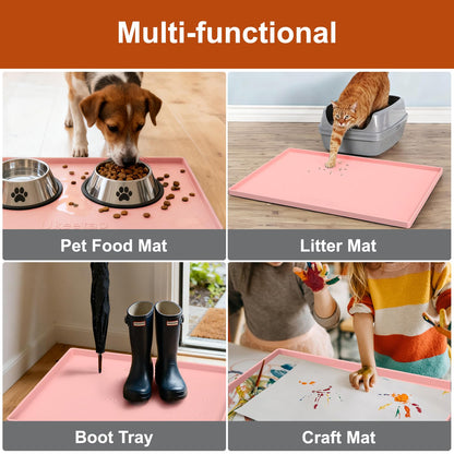 ukeetap Extra Thick Silicone Mat Waterproof with Raised Edge 19” x 12”, BPA Free Non-Slip Dog & Cat Food Mat, Feeding Mat for Food and Water Bowls, Spill Proof Mat to Protect Floors, Gray