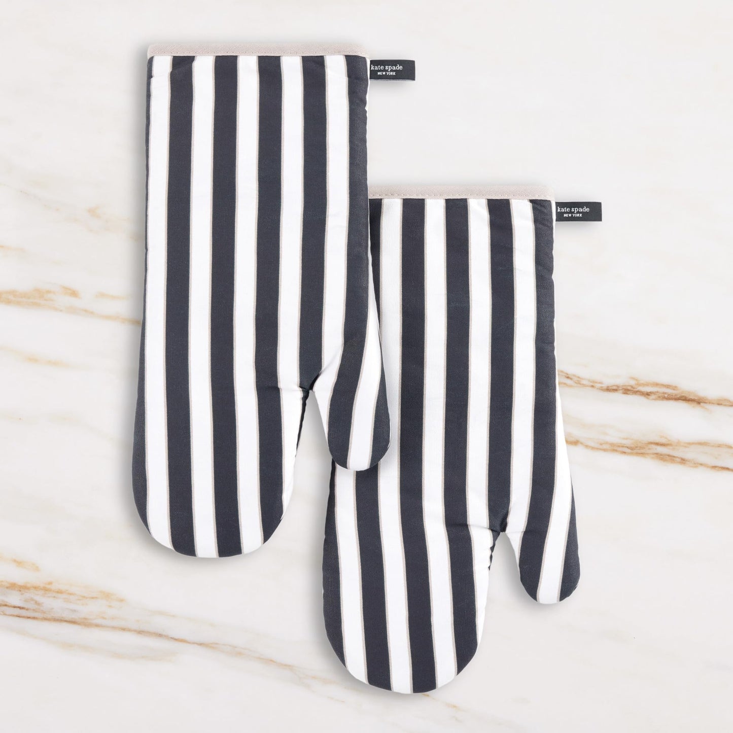 kate spade new york Botanical Stripe Oven Mitt 2-Pack Set, 7" x 13", Green/Pink