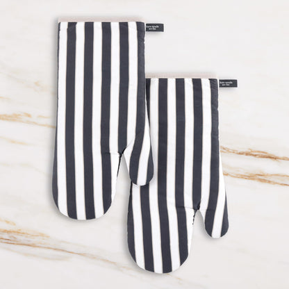 kate spade new york Botanical Stripe Oven Mitt 2-Pack Set, 7" x 13", Green/Pink