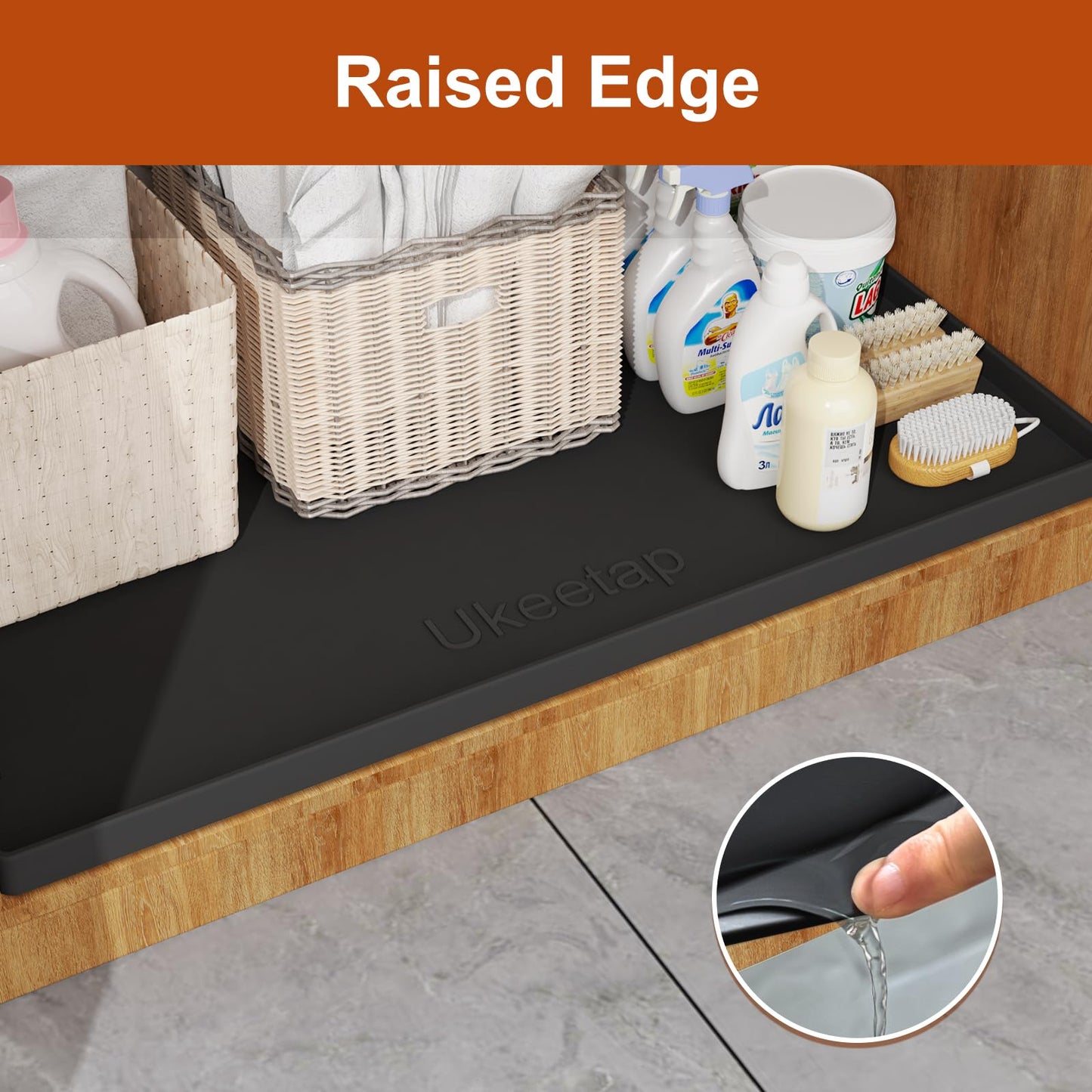 ukeetap Extra Thick Silicone Mat Waterproof with Raised Edge 19” x 12”, BPA Free Non-Slip Dog & Cat Food Mat, Feeding Mat for Food and Water Bowls, Spill Proof Mat to Protect Floors, Gray