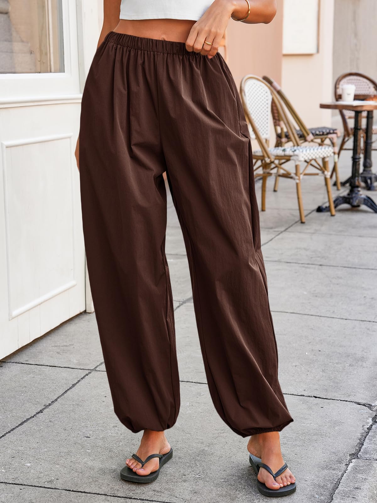 Tankaneo Womens Balloon Pants Trendy Casual Elastic Waist Wide Leg Harem Pants Baggy Pleated Lantern Trousers
