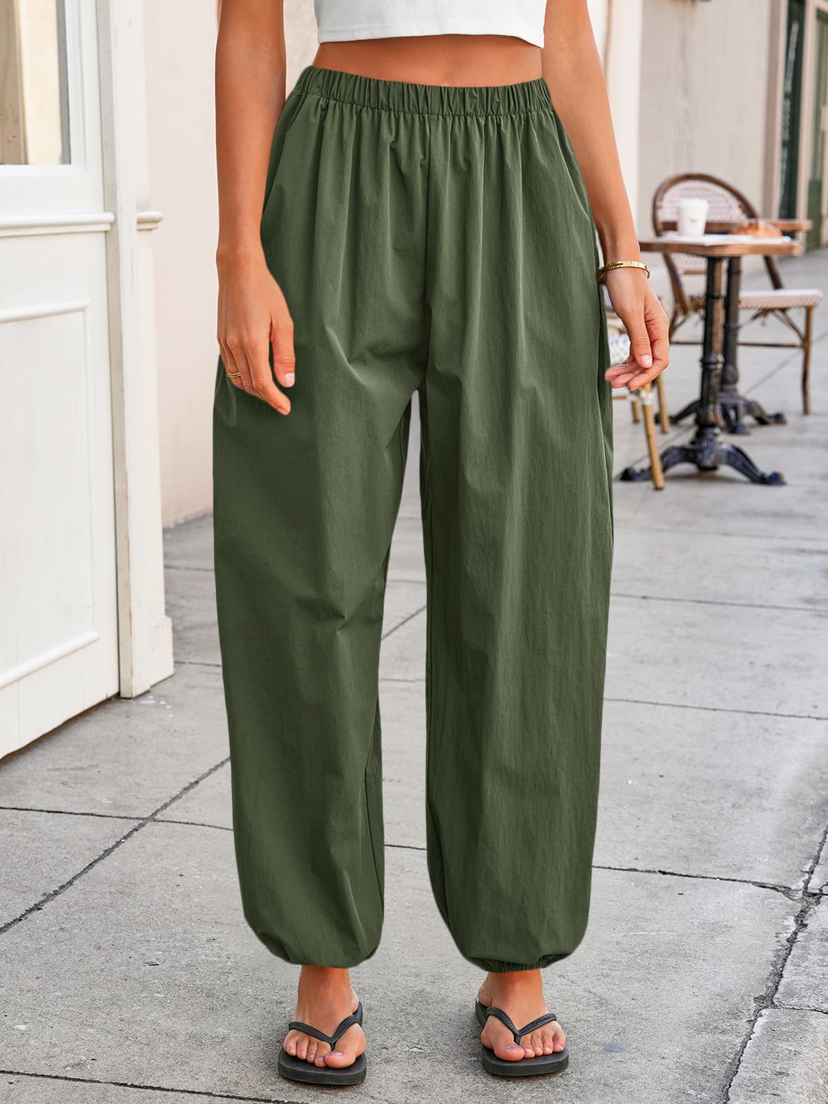 Tankaneo Womens Balloon Pants Trendy Casual Elastic Waist Wide Leg Harem Pants Baggy Pleated Lantern Trousers