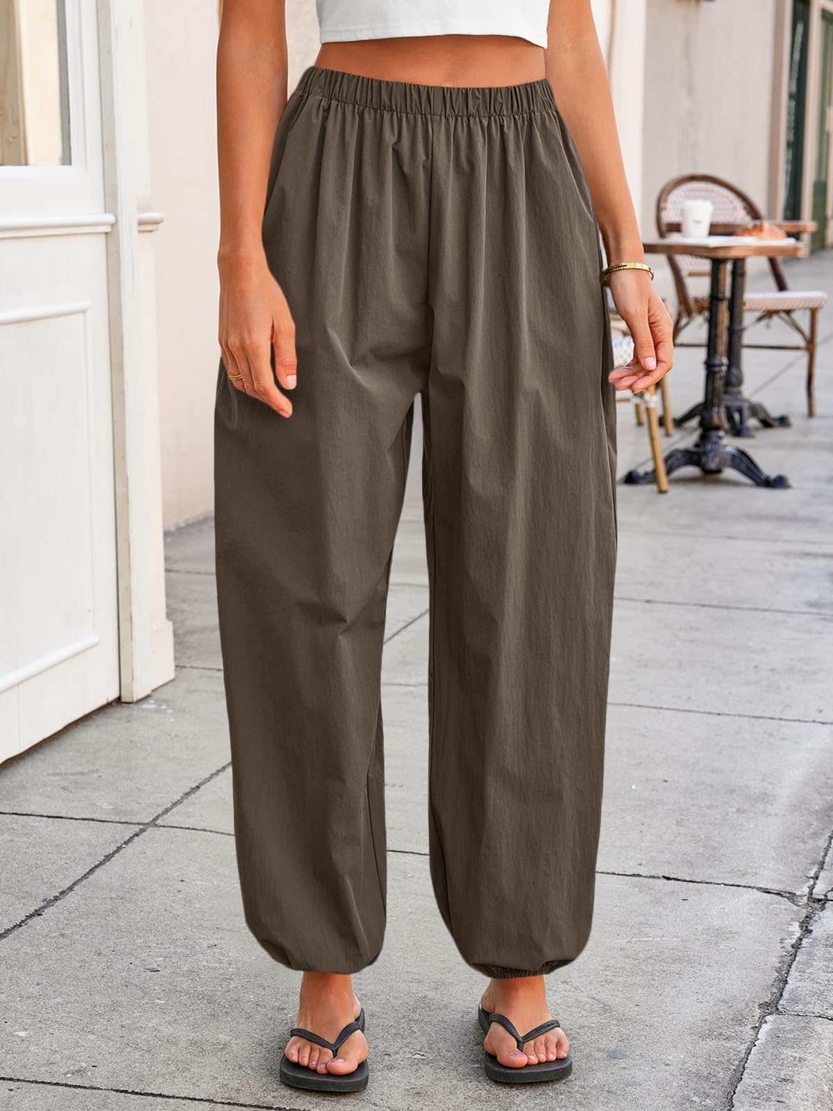 Tankaneo Womens Balloon Pants Trendy Casual Elastic Waist Wide Leg Harem Pants Baggy Pleated Lantern Trousers