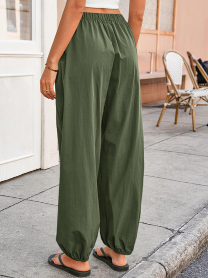 Tankaneo Womens Balloon Pants Trendy Casual Elastic Waist Wide Leg Harem Pants Baggy Pleated Lantern Trousers