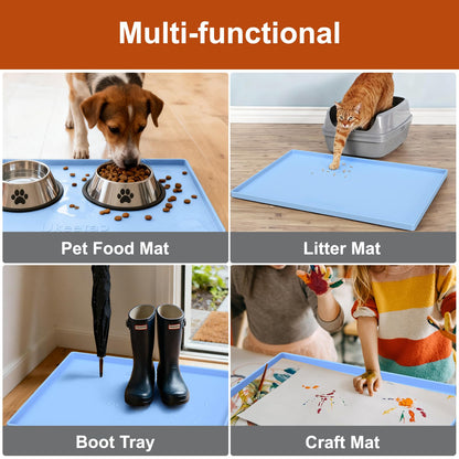 ukeetap Extra Thick Silicone Mat Waterproof with Raised Edge 19” x 12”, BPA Free Non-Slip Dog & Cat Food Mat, Feeding Mat for Food and Water Bowls, Spill Proof Mat to Protect Floors, Gray