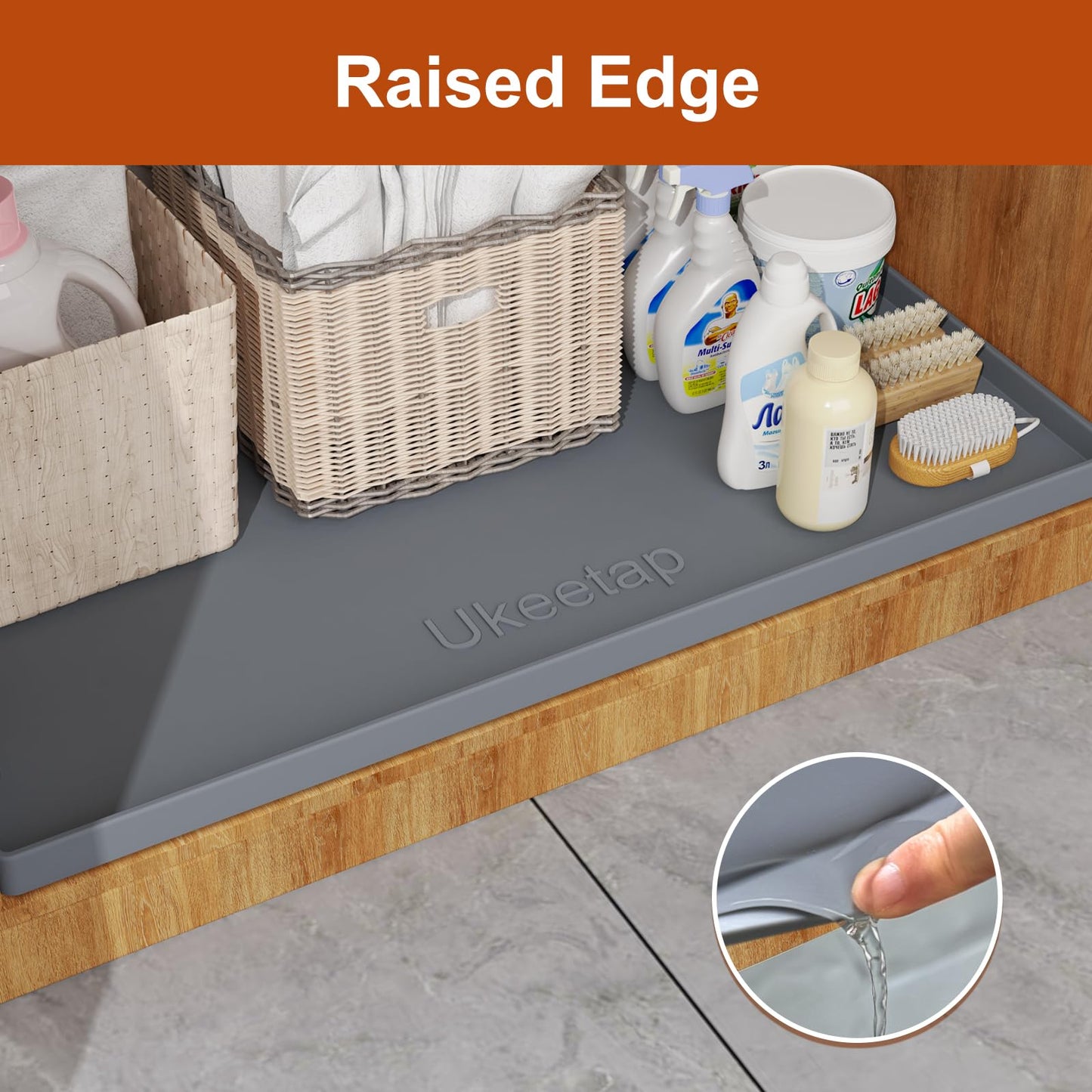 ukeetap Extra Thick Silicone Mat Waterproof with Raised Edge 19” x 12”, BPA Free Non-Slip Dog & Cat Food Mat, Feeding Mat for Food and Water Bowls, Spill Proof Mat to Protect Floors, Gray