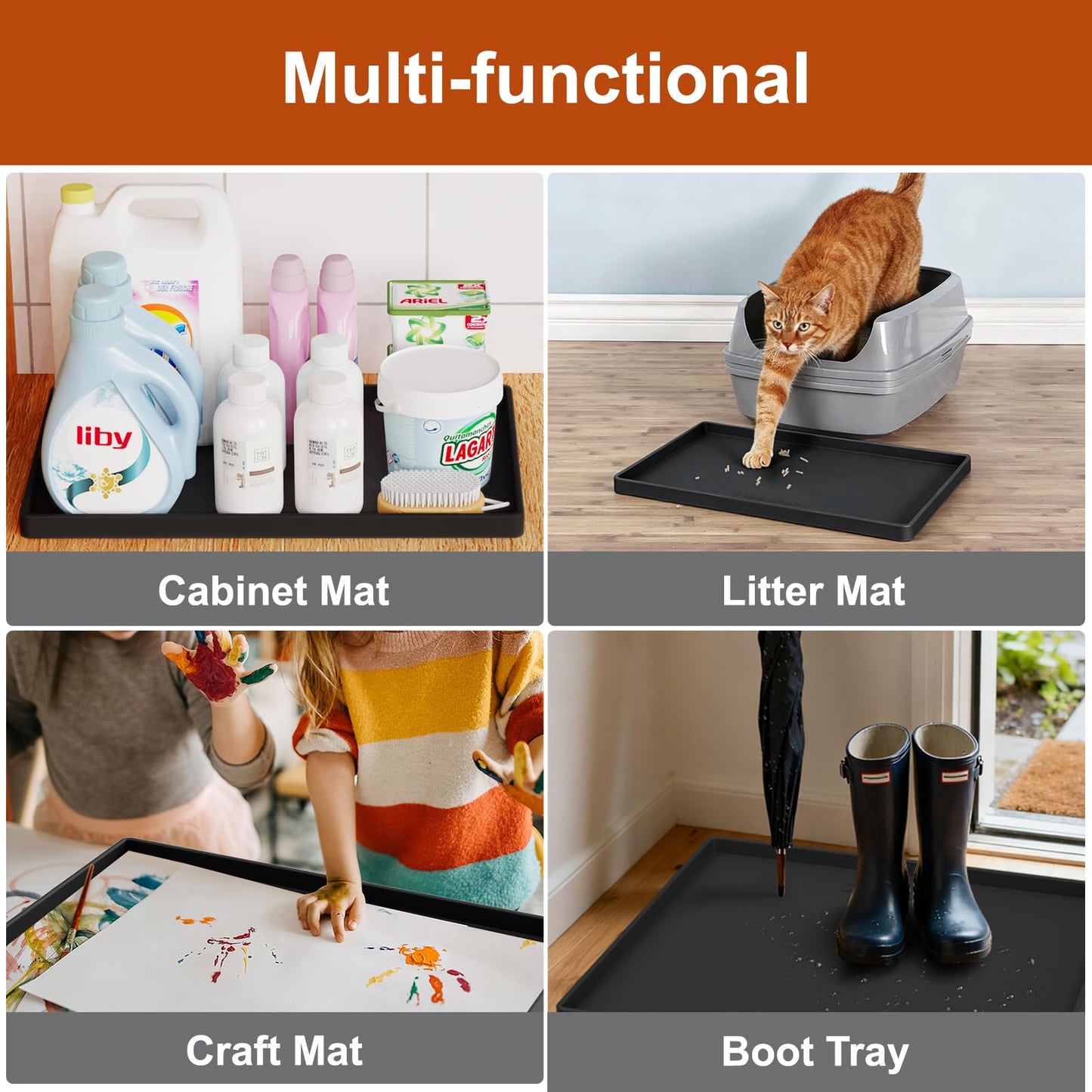 ukeetap Extra Thick Silicone Mat Waterproof with Raised Edge 19” x 12”, BPA Free Non-Slip Dog & Cat Food Mat, Feeding Mat for Food and Water Bowls, Spill Proof Mat to Protect Floors, Gray