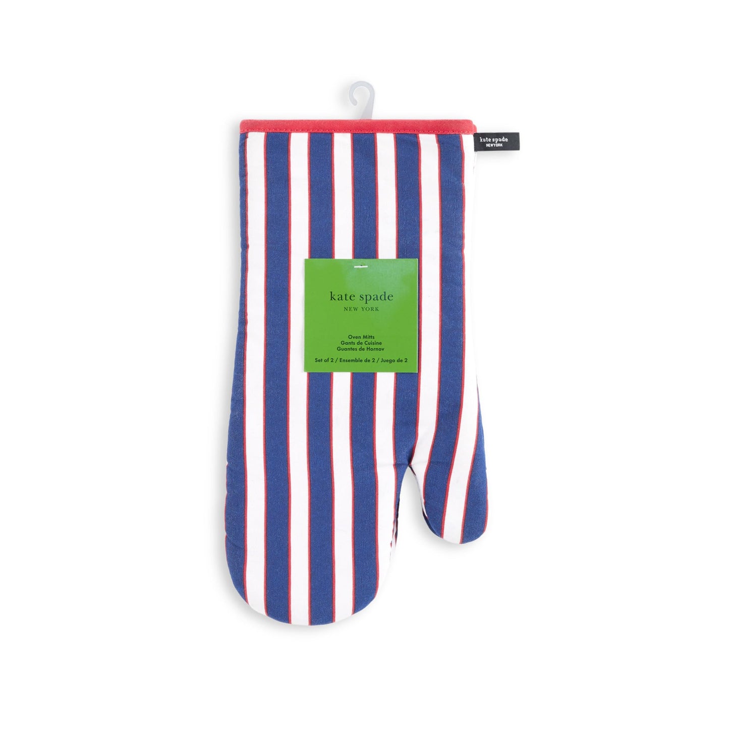 kate spade new york Botanical Stripe Oven Mitt 2-Pack Set, 7" x 13", Green/Pink