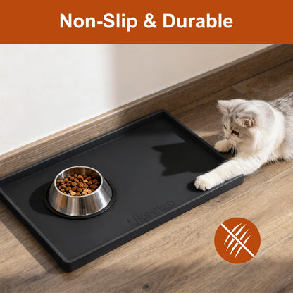 ukeetap Extra Thick Silicone Mat Waterproof with Raised Edge 19” x 12”, BPA Free Non-Slip Dog & Cat Food Mat, Feeding Mat for Food and Water Bowls, Spill Proof Mat to Protect Floors, Gray