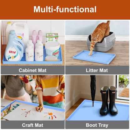 ukeetap Extra Thick Silicone Mat Waterproof with Raised Edge 19” x 12”, BPA Free Non-Slip Dog & Cat Food Mat, Feeding Mat for Food and Water Bowls, Spill Proof Mat to Protect Floors, Gray