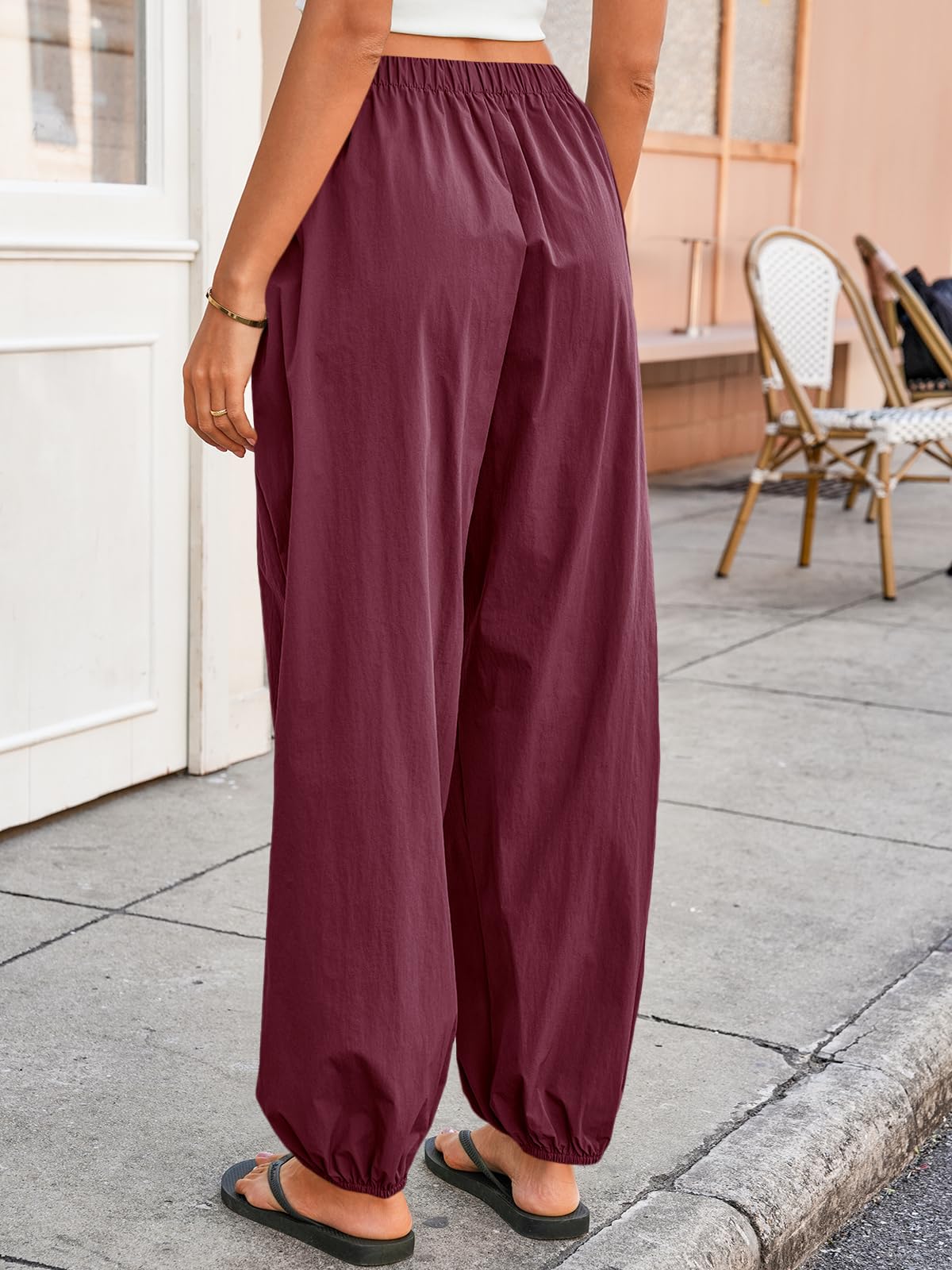 Tankaneo Womens Balloon Pants Trendy Casual Elastic Waist Wide Leg Harem Pants Baggy Pleated Lantern Trousers