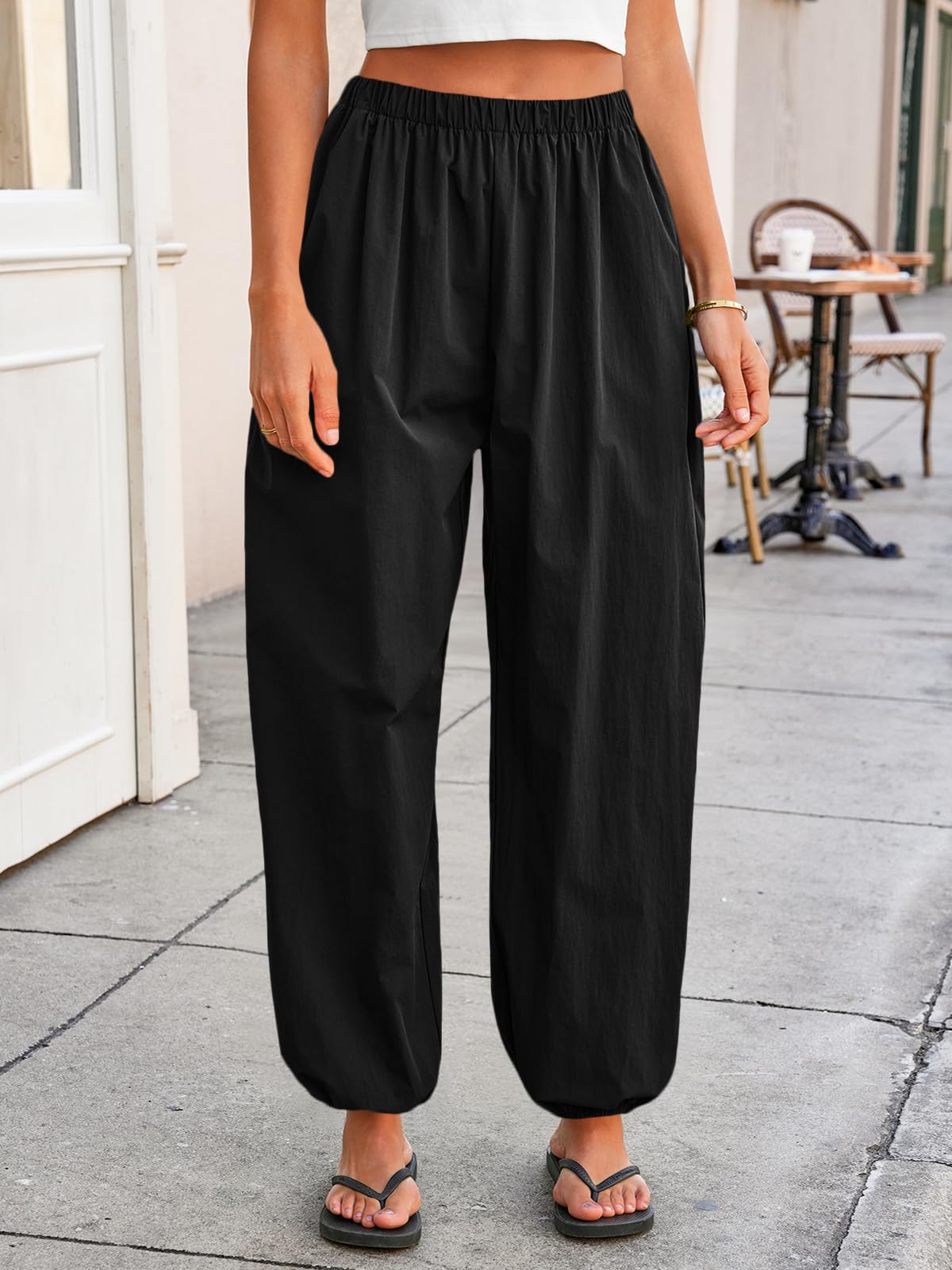 Tankaneo Womens Balloon Pants Trendy Casual Elastic Waist Wide Leg Harem Pants Baggy Pleated Lantern Trousers