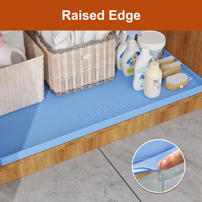 ukeetap Extra Thick Silicone Mat Waterproof with Raised Edge 19” x 12”, BPA Free Non-Slip Dog & Cat Food Mat, Feeding Mat for Food and Water Bowls, Spill Proof Mat to Protect Floors, Gray