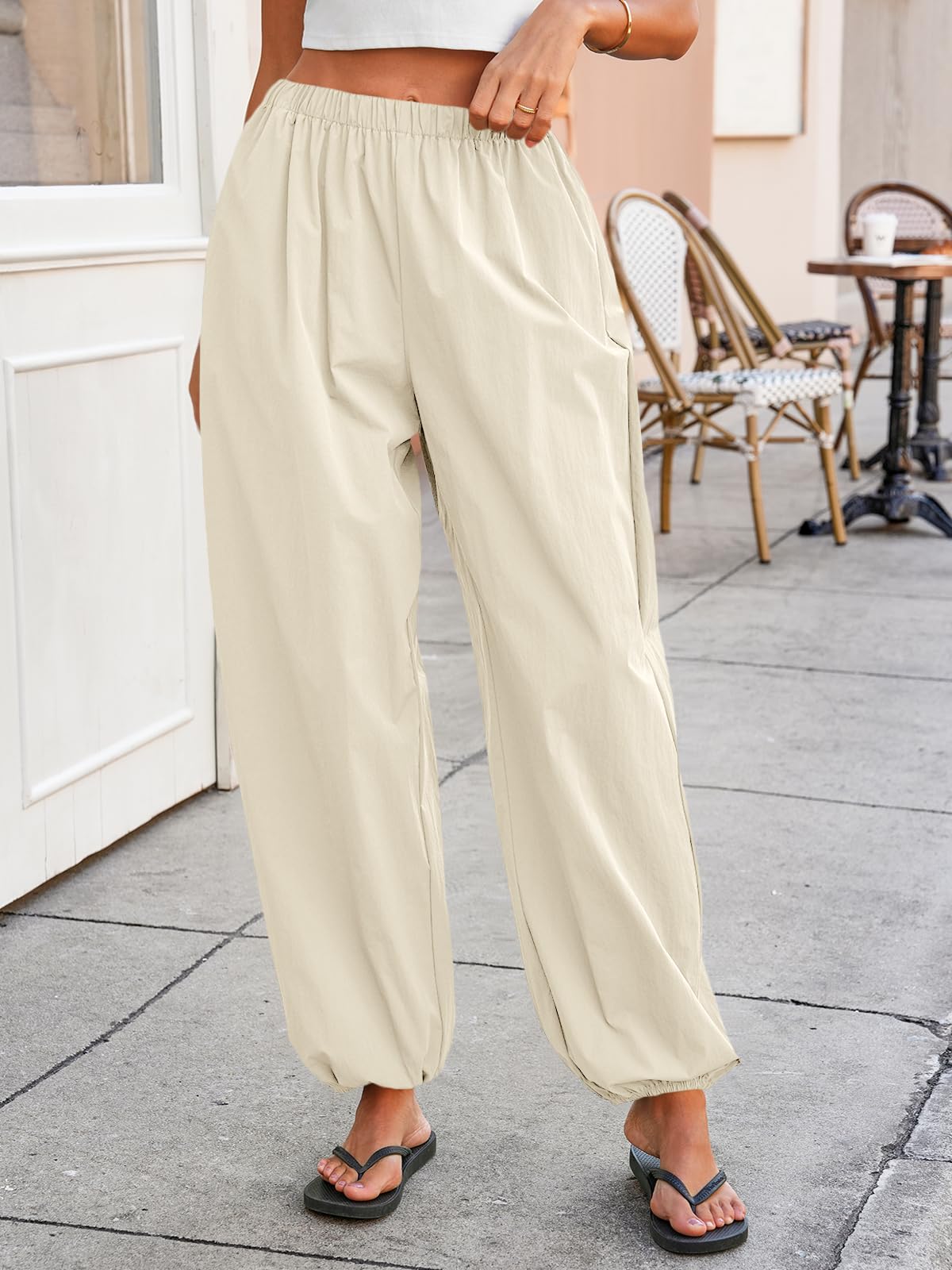Tankaneo Womens Balloon Pants Trendy Casual Elastic Waist Wide Leg Harem Pants Baggy Pleated Lantern Trousers